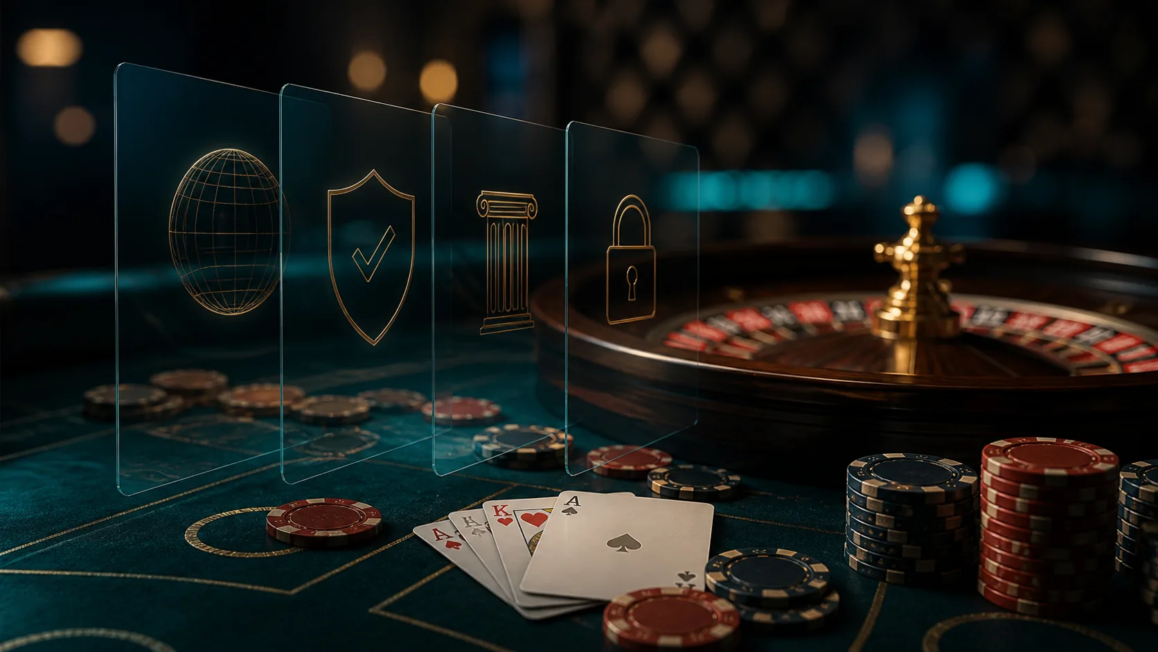 Mesa de cassino com camadas visuais de verificação e transparência