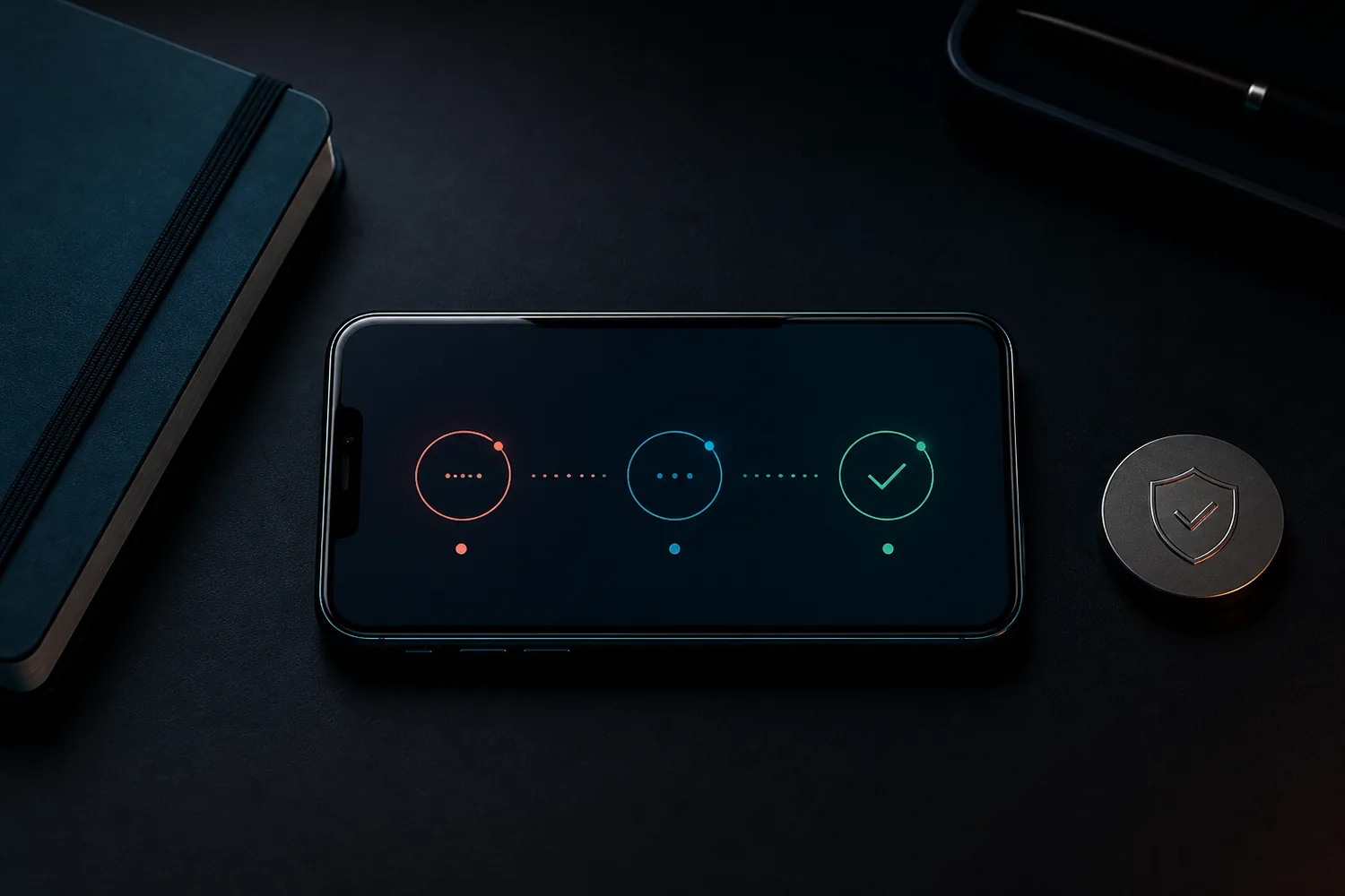 Celular com indicadores genéricos representando etapas de uma transação Pix